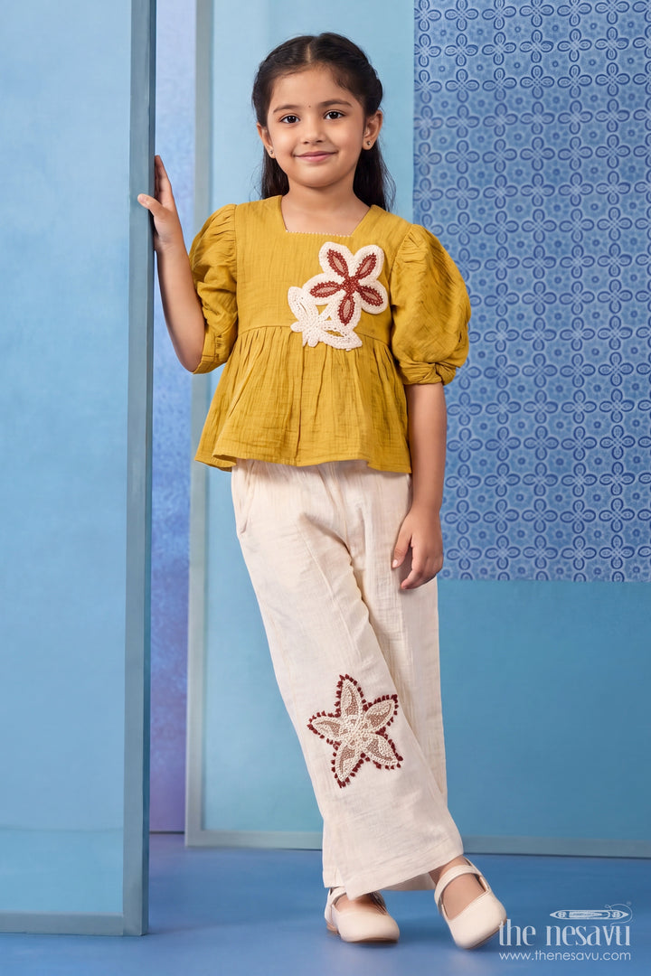 Girls Top and Pant Set in Yellow for Milestone Days