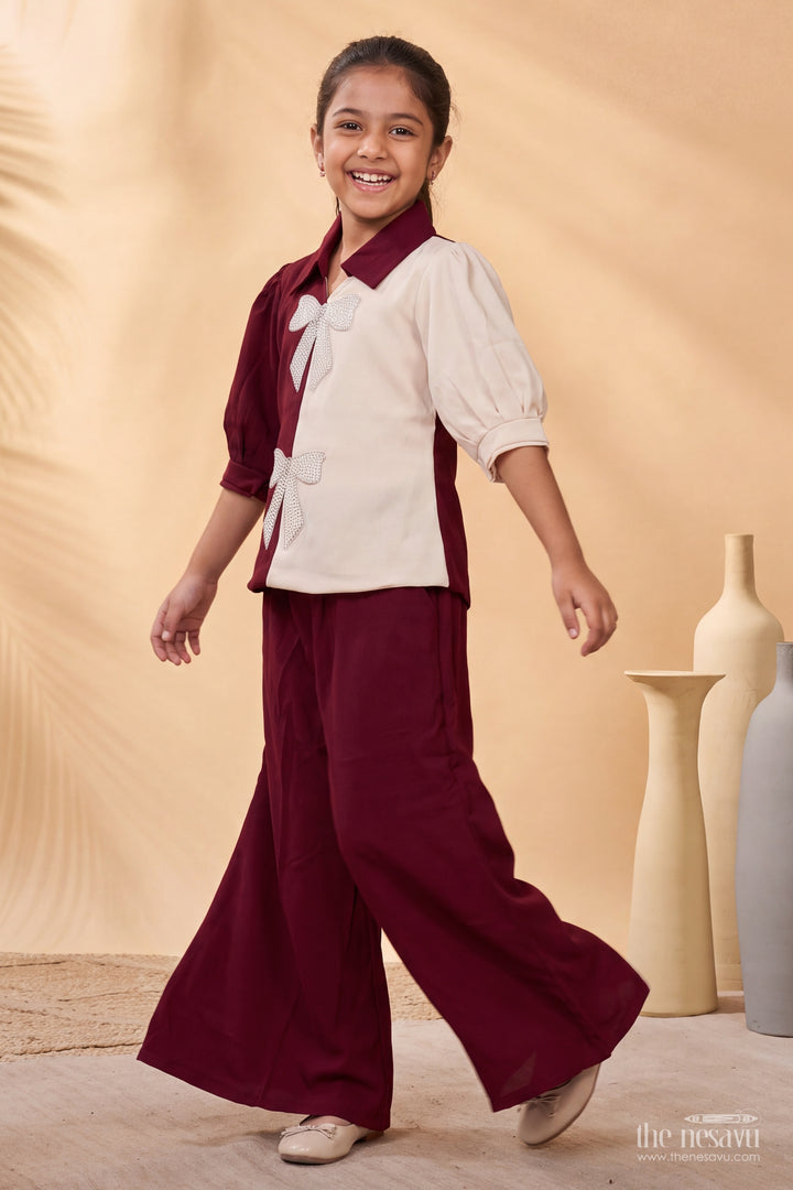 Girls Top and Pant Set in Maroon for Celebrations and Photos