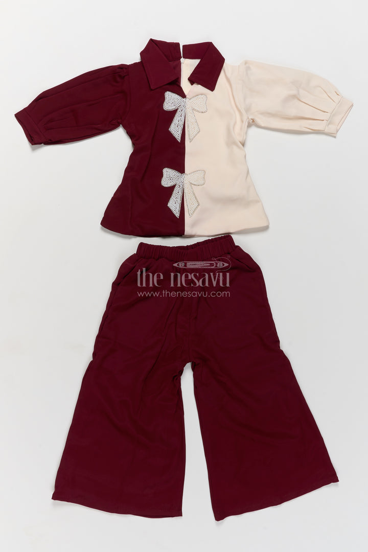 Girls Top and Pant Set in Maroon for Celebrations and Photos
