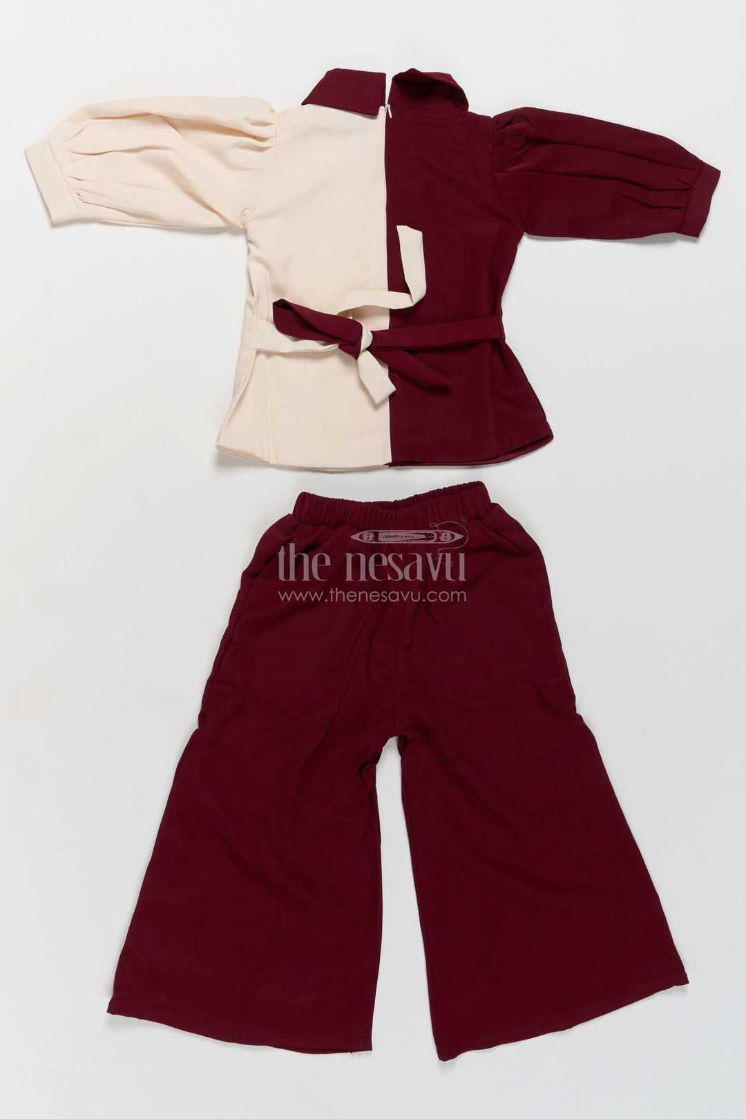 Girls Top and Pant Set in Maroon for Celebrations and Photos