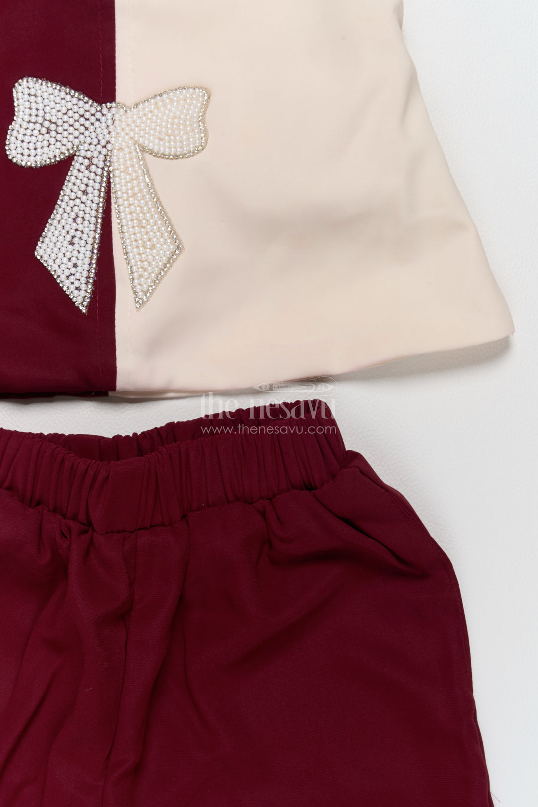 Girls Top and Pant Set in Maroon for Celebrations and Photos