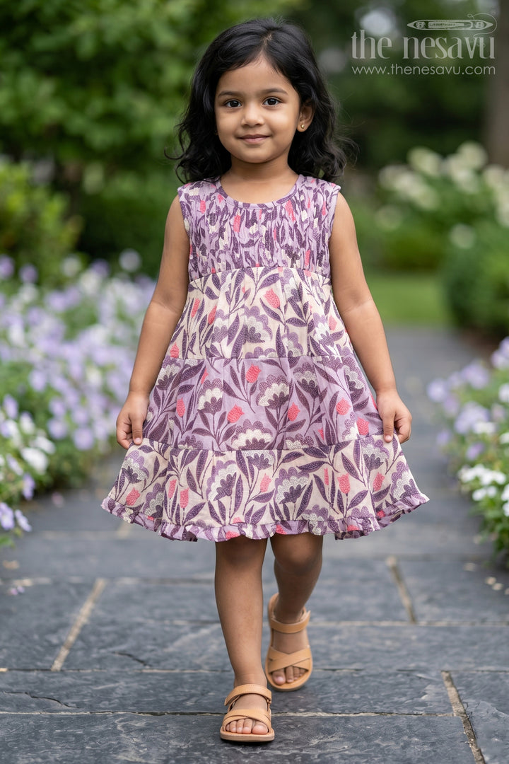 Whimsical Garden Print Cotton Frock for Girls
