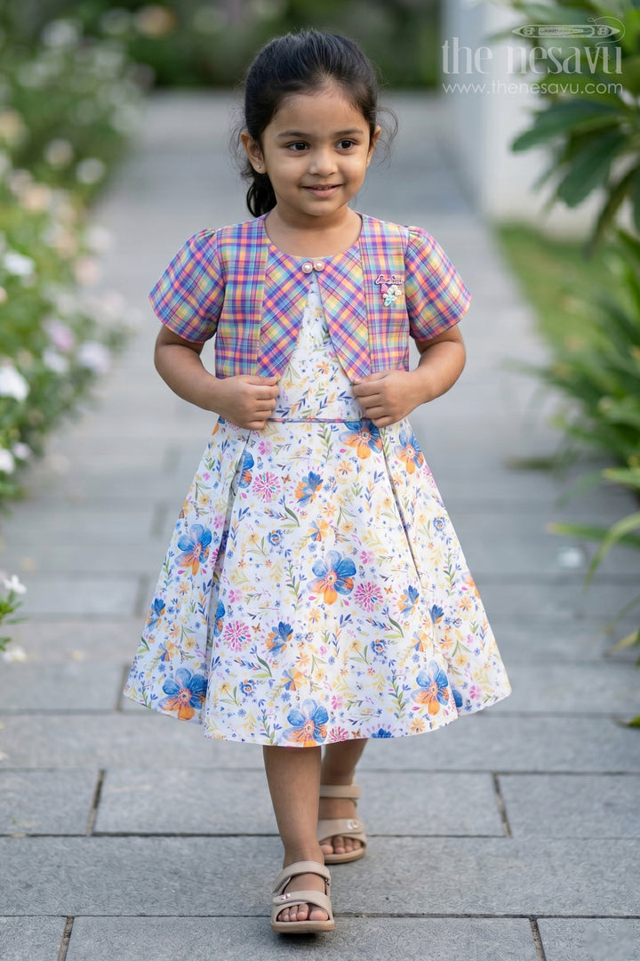 Adorable Girls Checkered Top and Floral Frock Set