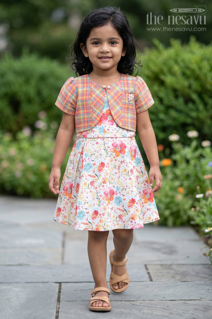 Charming Girls Checkered Top and Floral Frock Set