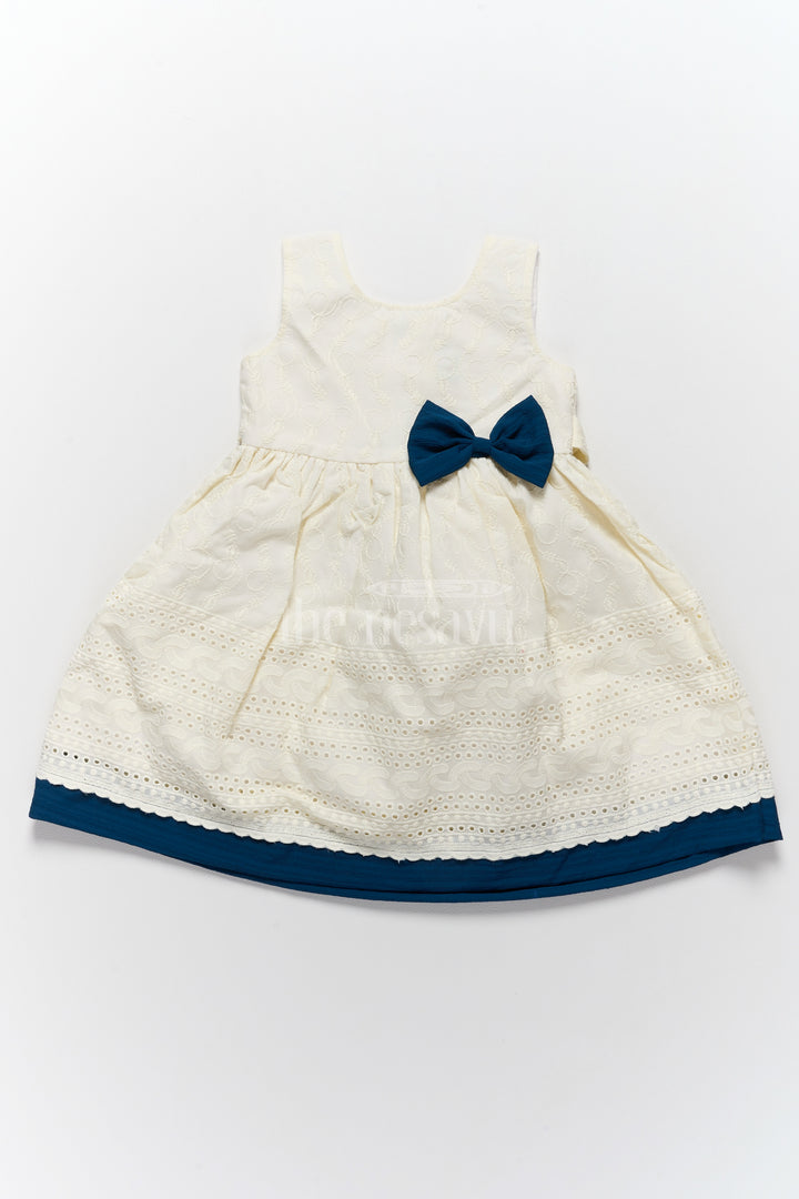 Cute Cotton Dresses with Hakoba Embroidery and Navy Bow for Girls