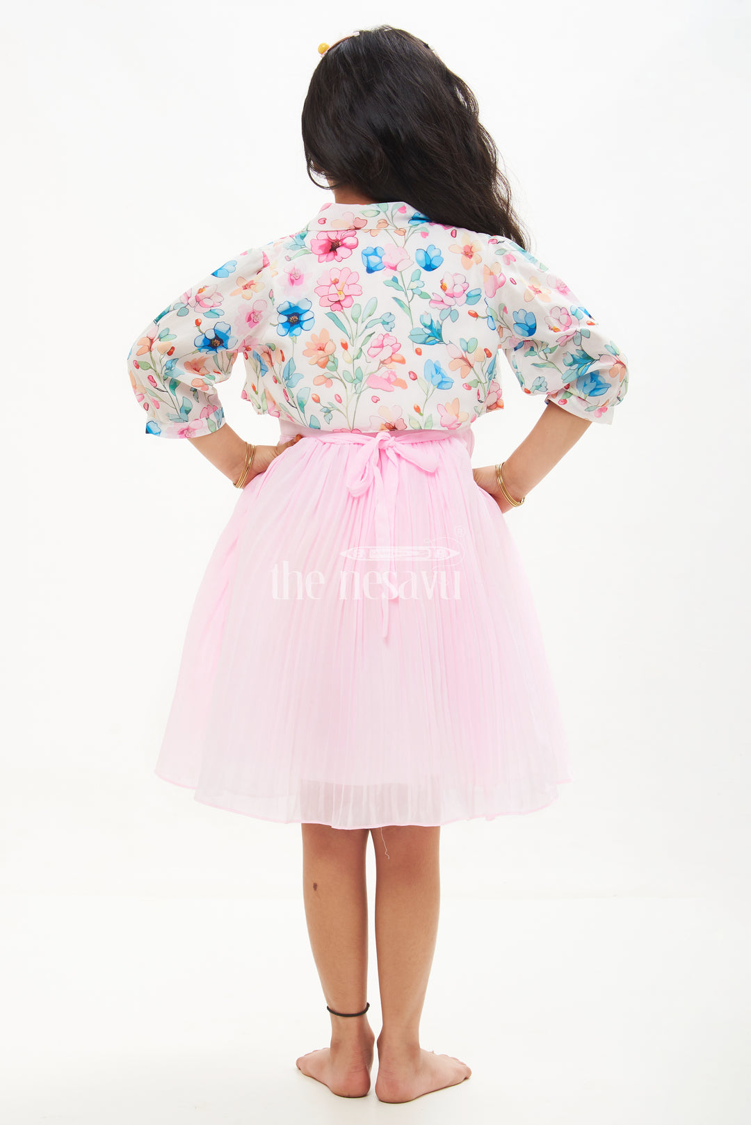 Girls Pink and Purple Fancy Frock with Pastel Floral Jacket and Ruffled Skirt