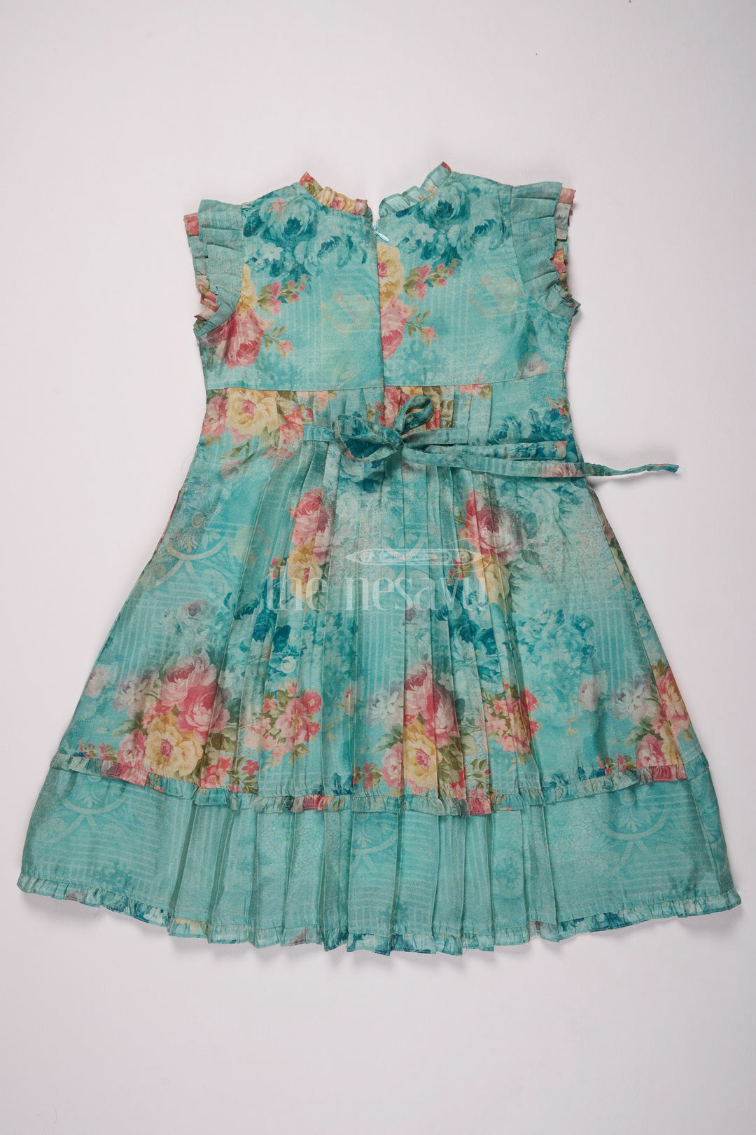 Blue Blend Silk Frock with Embroidery and Pleats