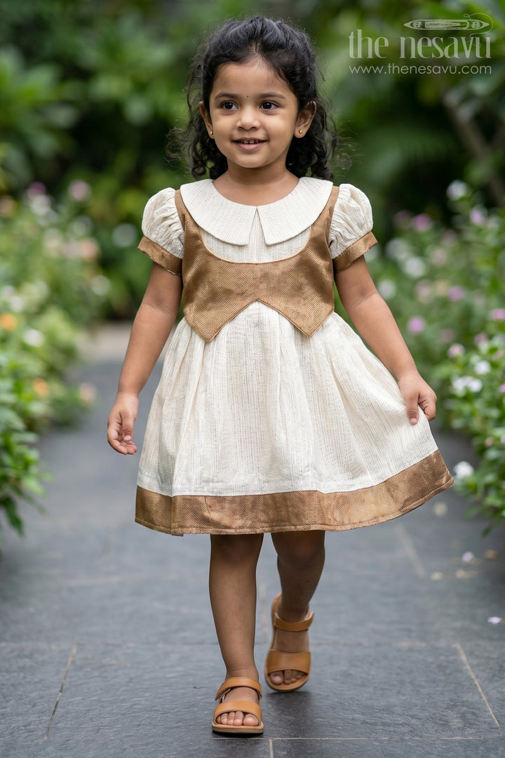 Cream and Gold Lurex Frock with Cutaway Collar and Waistcoat Jacket for Girls