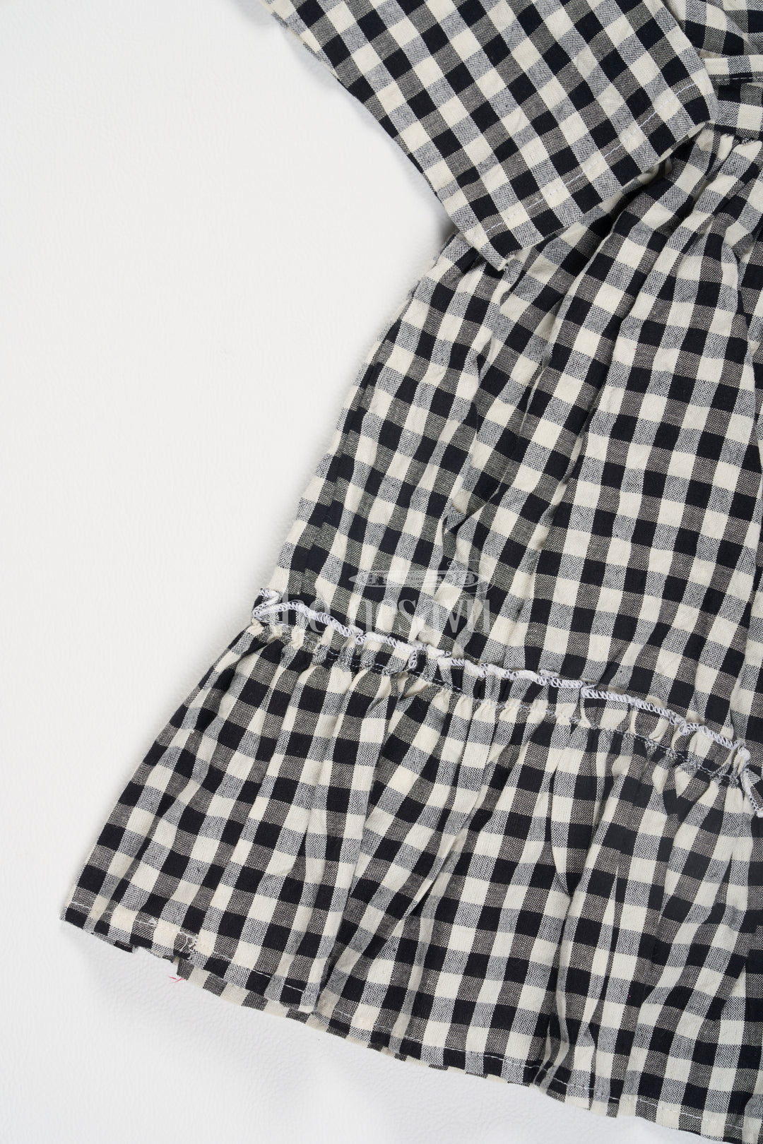 Black and White Chessboard Checked Cotton Frock with Peter Pan Collar for Girls