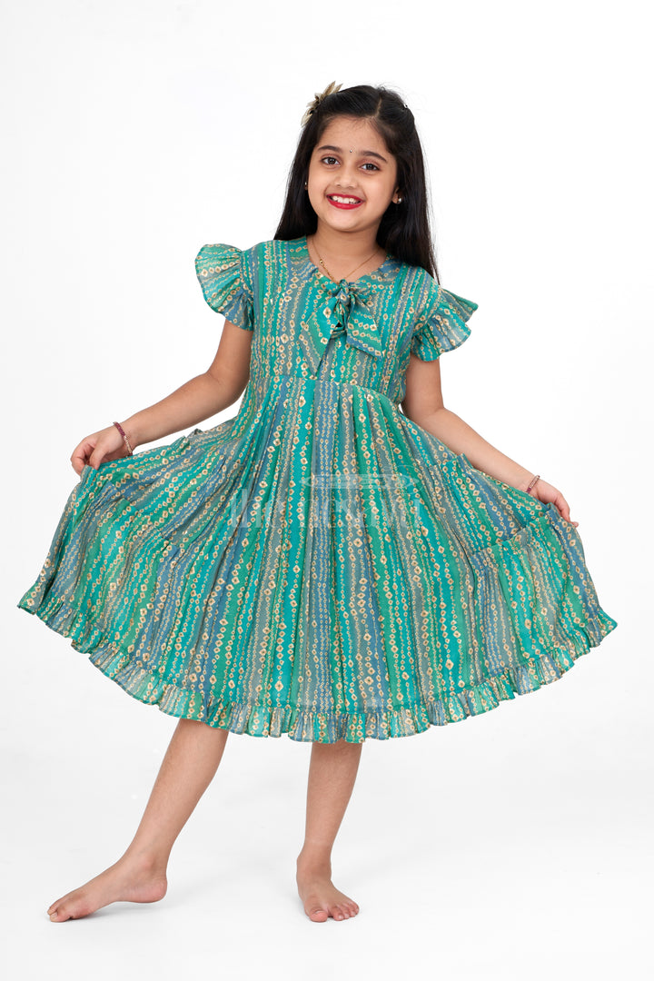 Stylish Summer Cotton Frock for Ladies in Printed Chanderi with Ruffle Sleeves