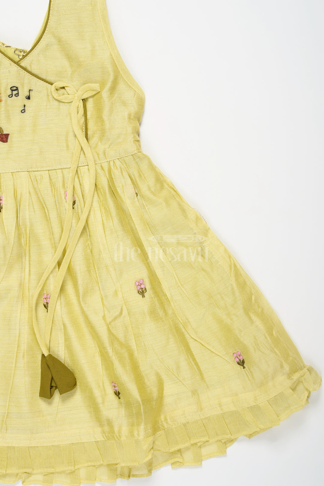 Baby Cotton Frock in Green with Bird Embroidery and Floral Detailing for Girls