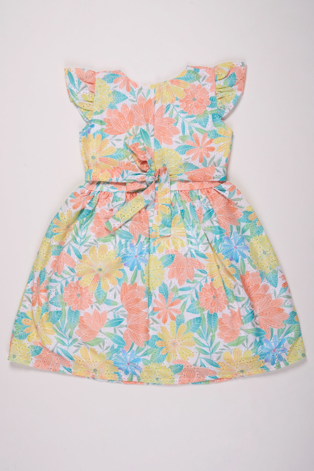 Multicolor Cotton Floral Frock with Flutter Sleeves for Girls, Perfect for Summer Outings