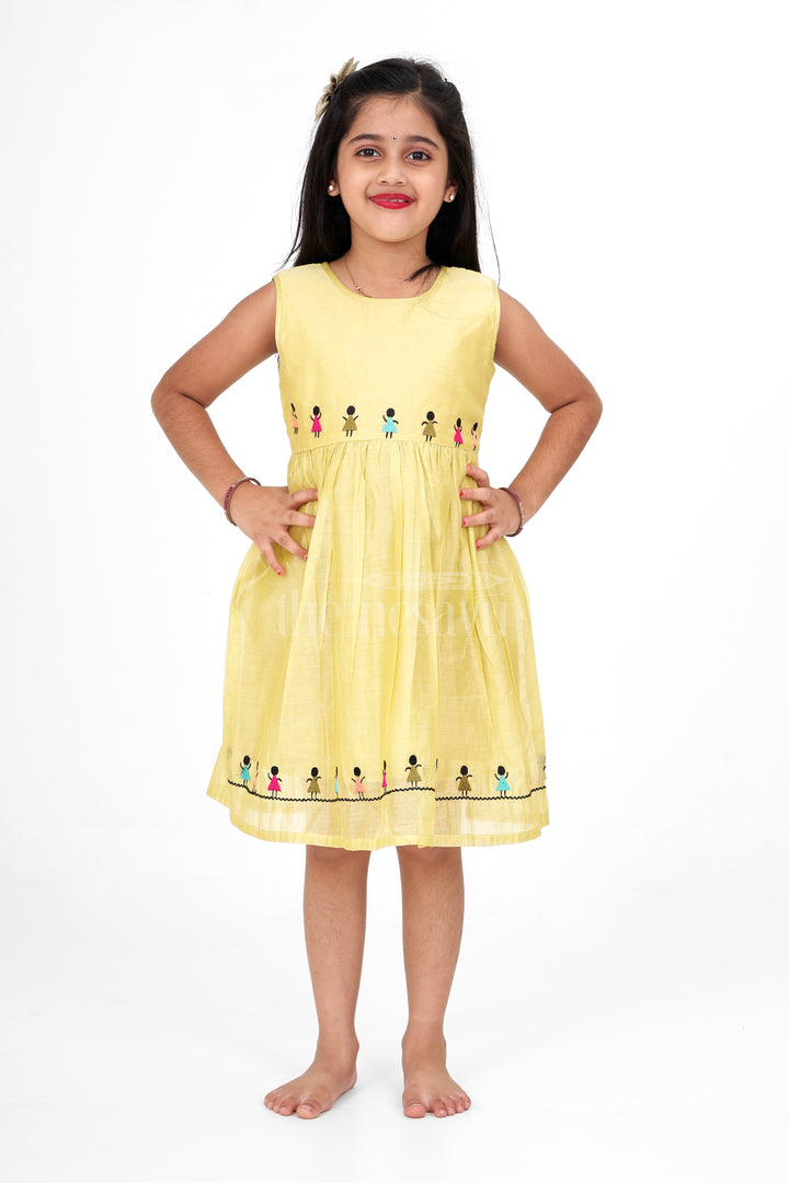 Girls Mustard Chanderi Embroidered Pattu Long Frocks with Sleeveless Design