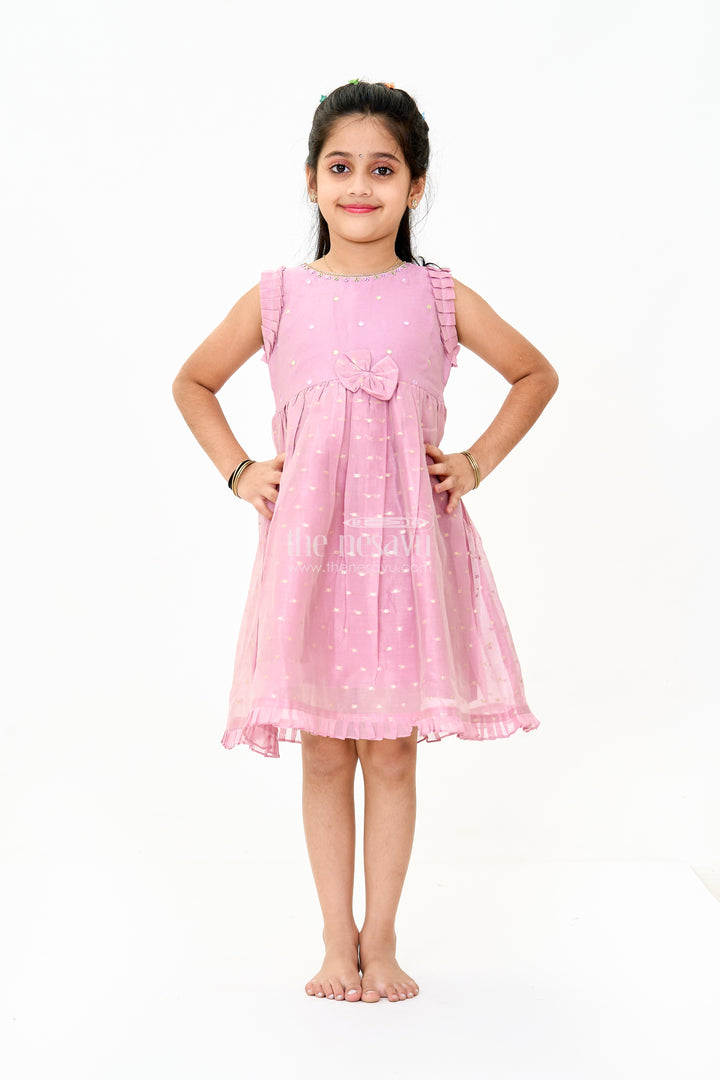 Pink Silk Frock for Girls with Mirror Work Neck Design – Festive Dress for Girls