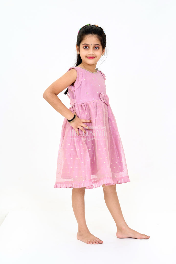 Pink Silk Frock for Girls with Mirror Work Neck Design – Festive Dress for Girls