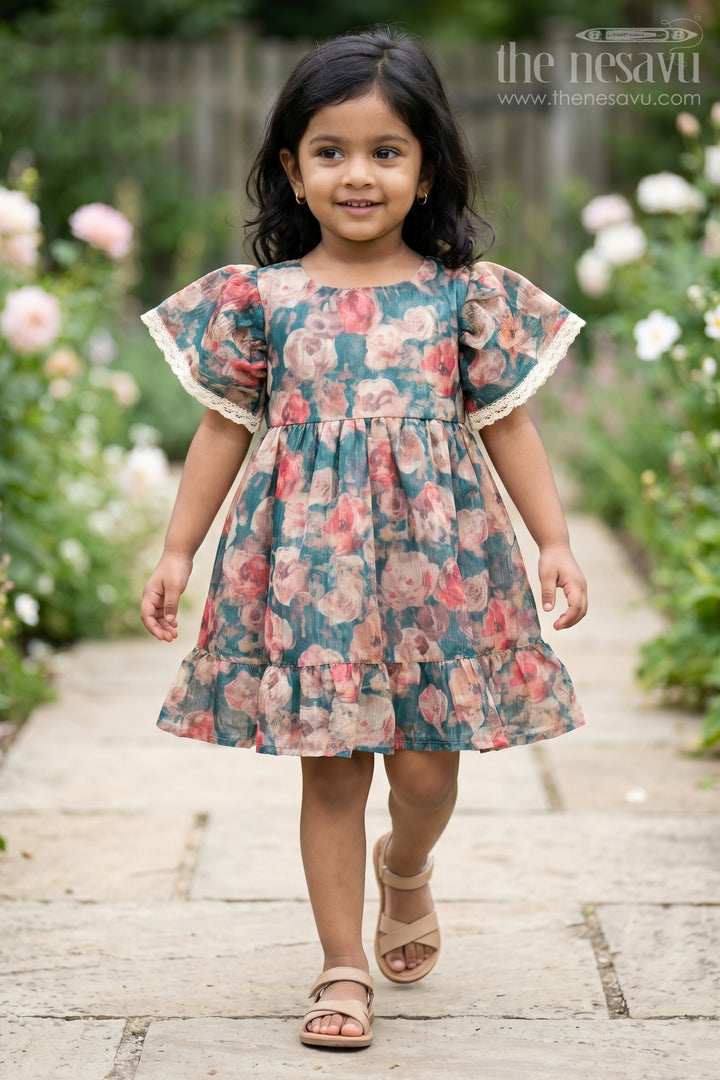 Frock for Women Cotton with Floral Tissue Print and Puff Sleeves, Perfect for Family Gatherings and Spring Festivals