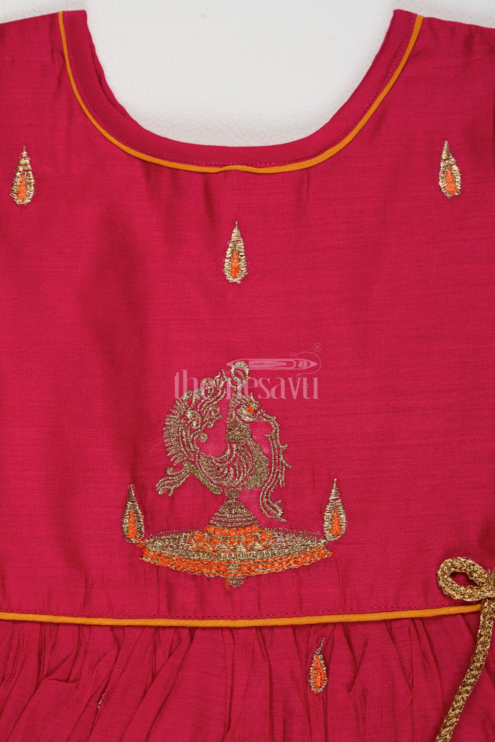 Cotton Short Frock for Ladies with Chanderi Silk and Traditional Embroidery, Perfect for Festivals and Family Gatherings