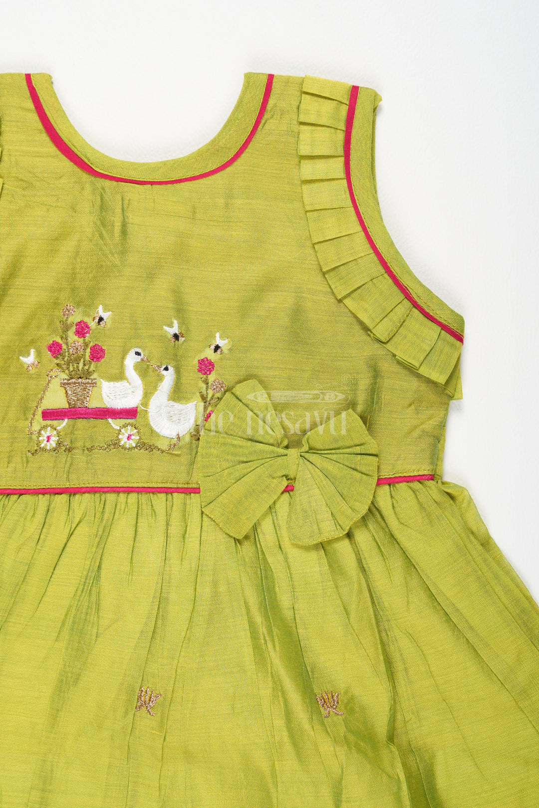 Cotton Short Frock for Women in Chanderi Silk with Duck Embroidery and Ruffled Details, Perfect for Festive Gatherings