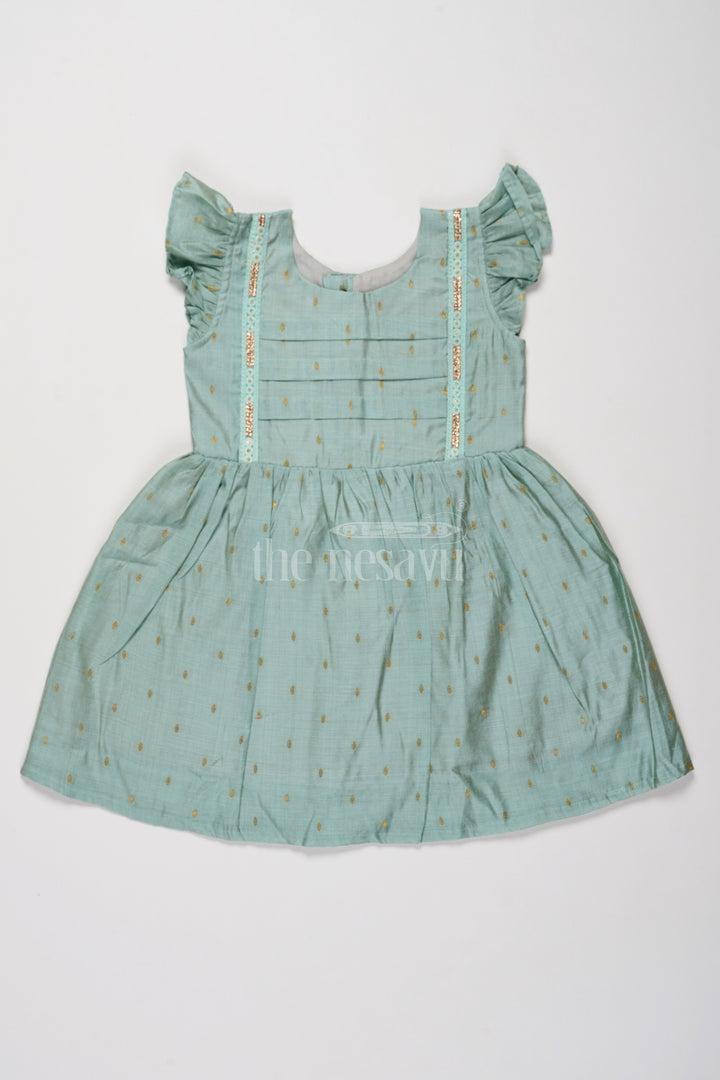 Classic Girls Cotton Dress in Mint Green with Ruffle Details