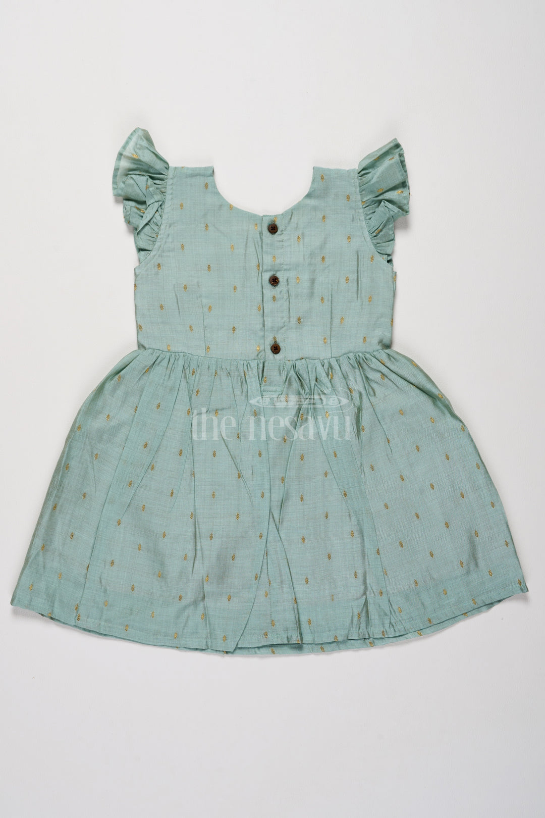 Classic Girls Cotton Dress in Mint Green with Ruffle Details