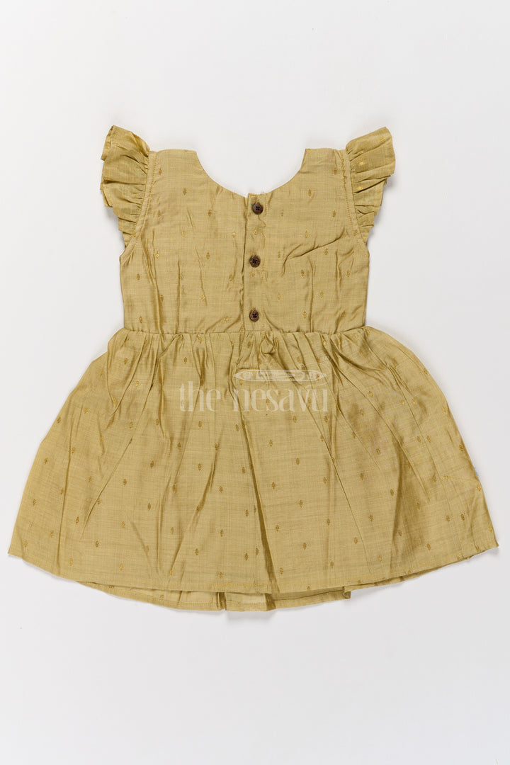 Western Cotton Frock for Girls in Chanderi with Olive Green Shade