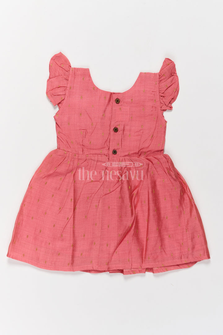 Red Chanderi Frock for Girls with Ruffled Sleeves and Pleated Bodice Perfect for Night Party