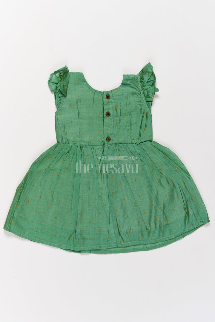 Green Chanderi Cotton Midi Frock for Girls with Lace Accents Stylish Festive Wear