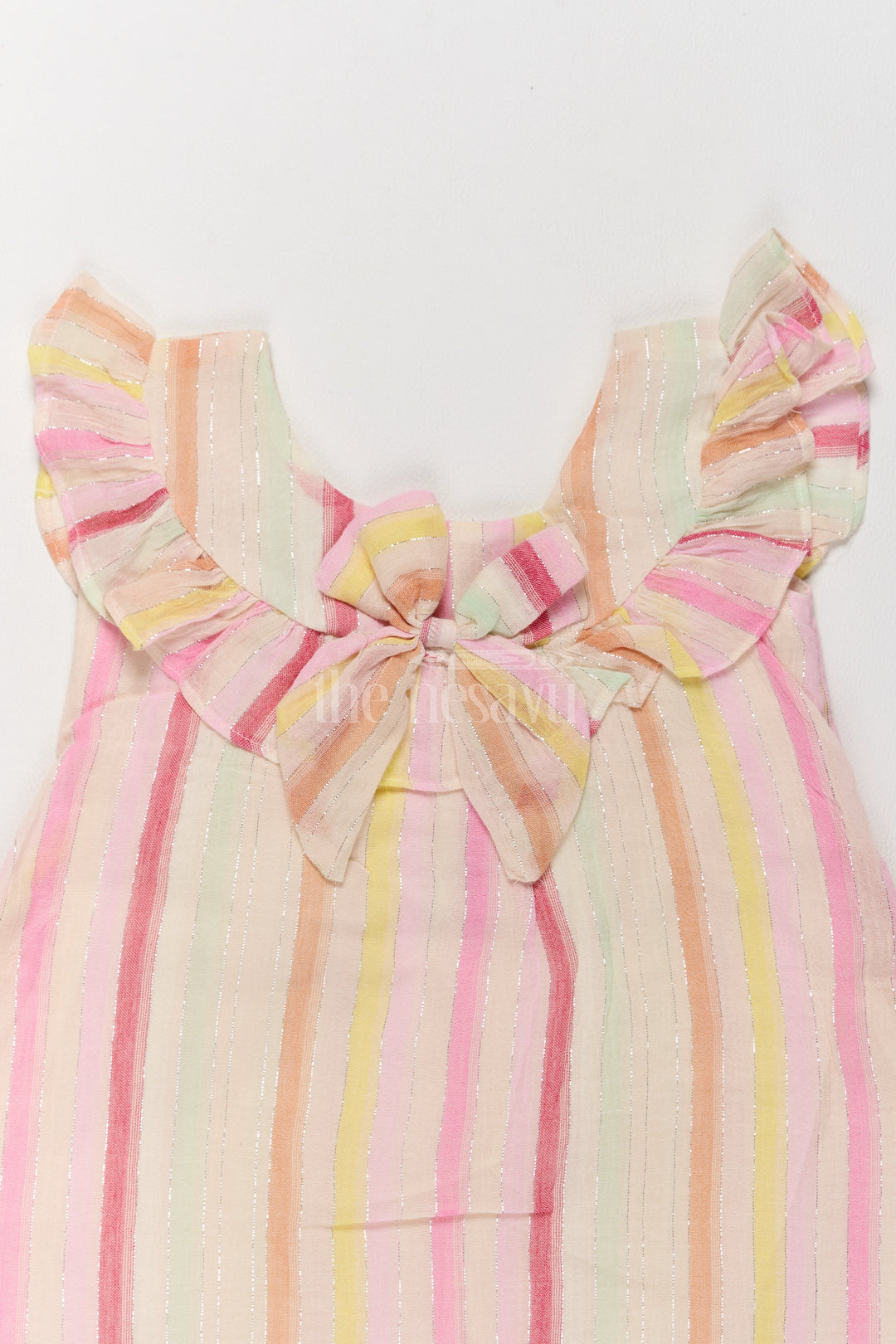 Adorable Handmade Cotton Frock with Pastel Stripes and Bow Accent