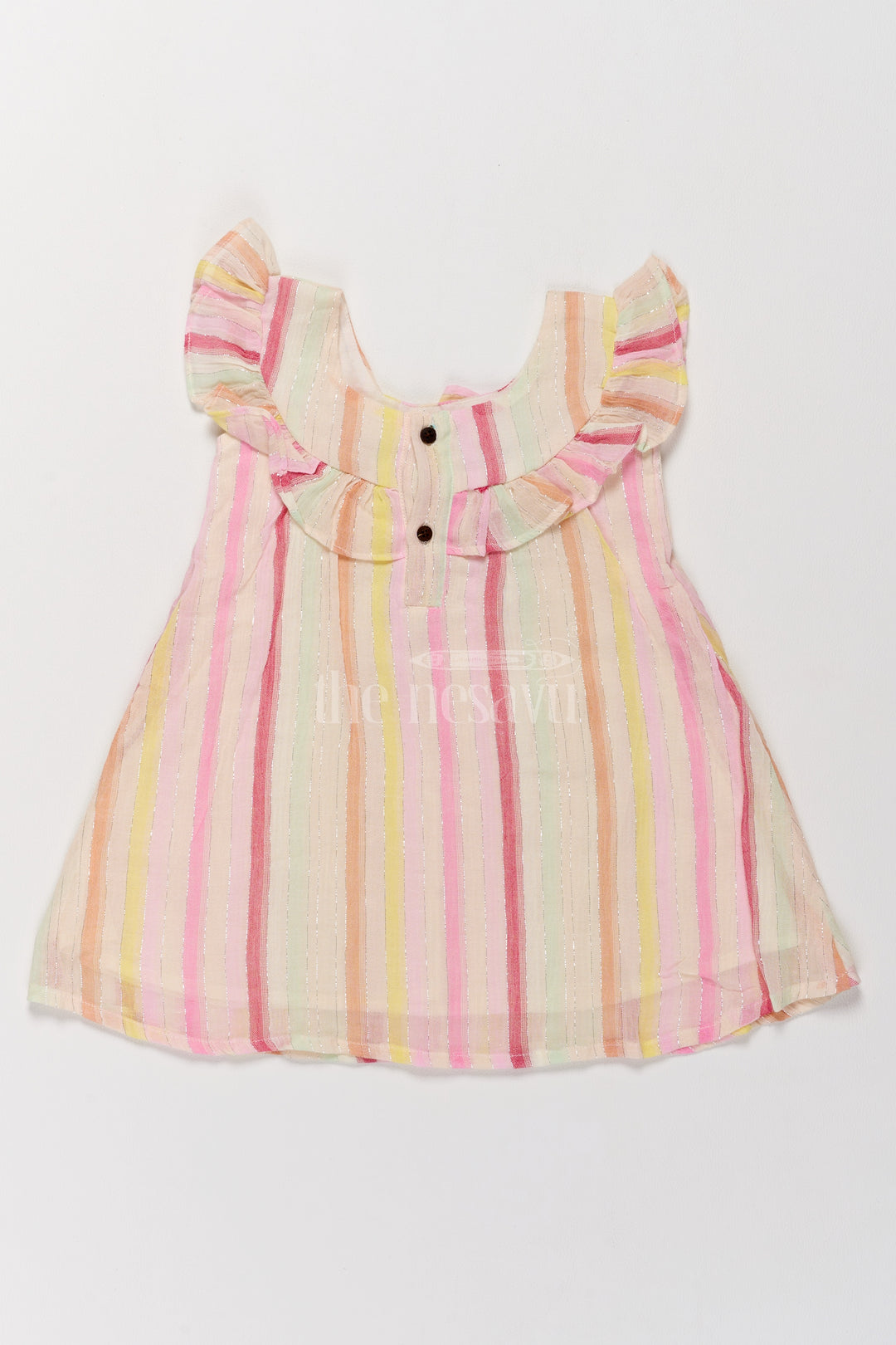 Adorable Handmade Cotton Frock with Pastel Stripes and Bow Accent