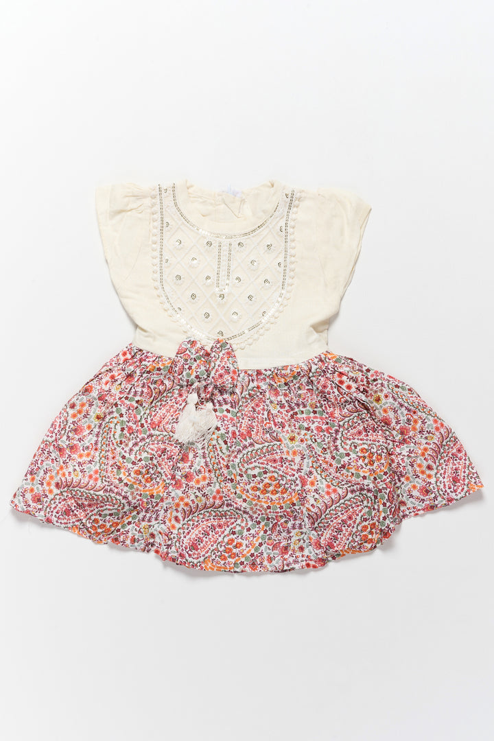 Western Frock for Girls with Floral Printed Skirt and Beaded Bodice