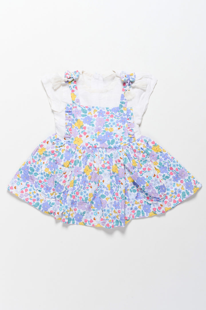 Best Frock Designs for Girls Featuring Multicolored Floral Cotton Skirt and White Top