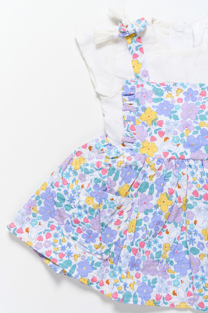 Best Frock Designs for Girls Featuring Multicolored Floral Cotton Skirt and White Top