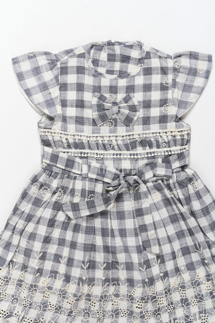 Elegant Girls Hakoba Cotton Frock with Classic Black and White Checkered Print – Cocktail and Party Frocks