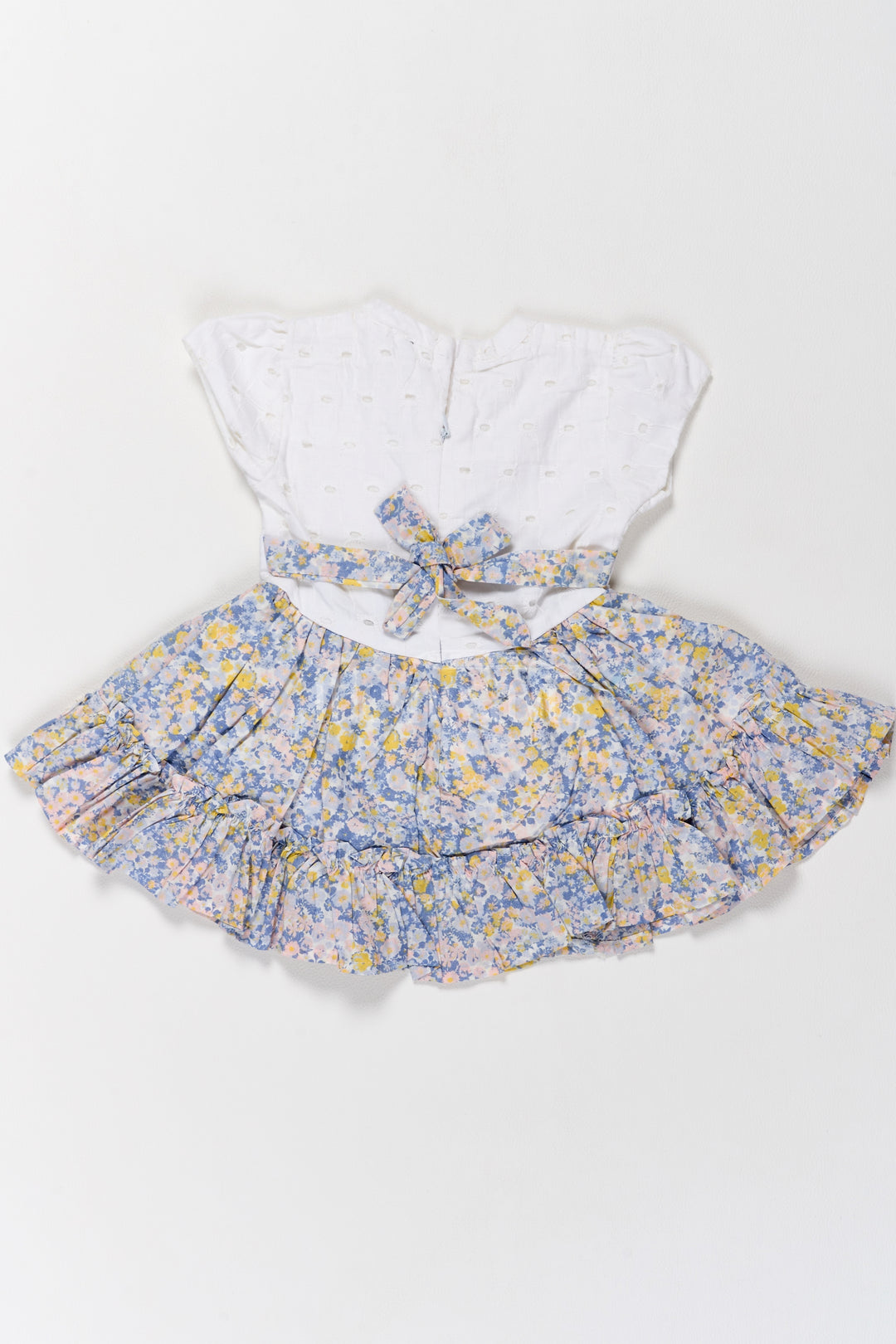 Graceful White and Blue Floral Hakoba Frock for Girls with Lace Accents Design Frock Dress