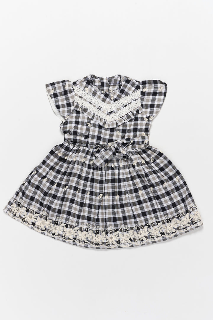 Classic Black and White Checked Cotton Frock with Lace Hem New Frock Model