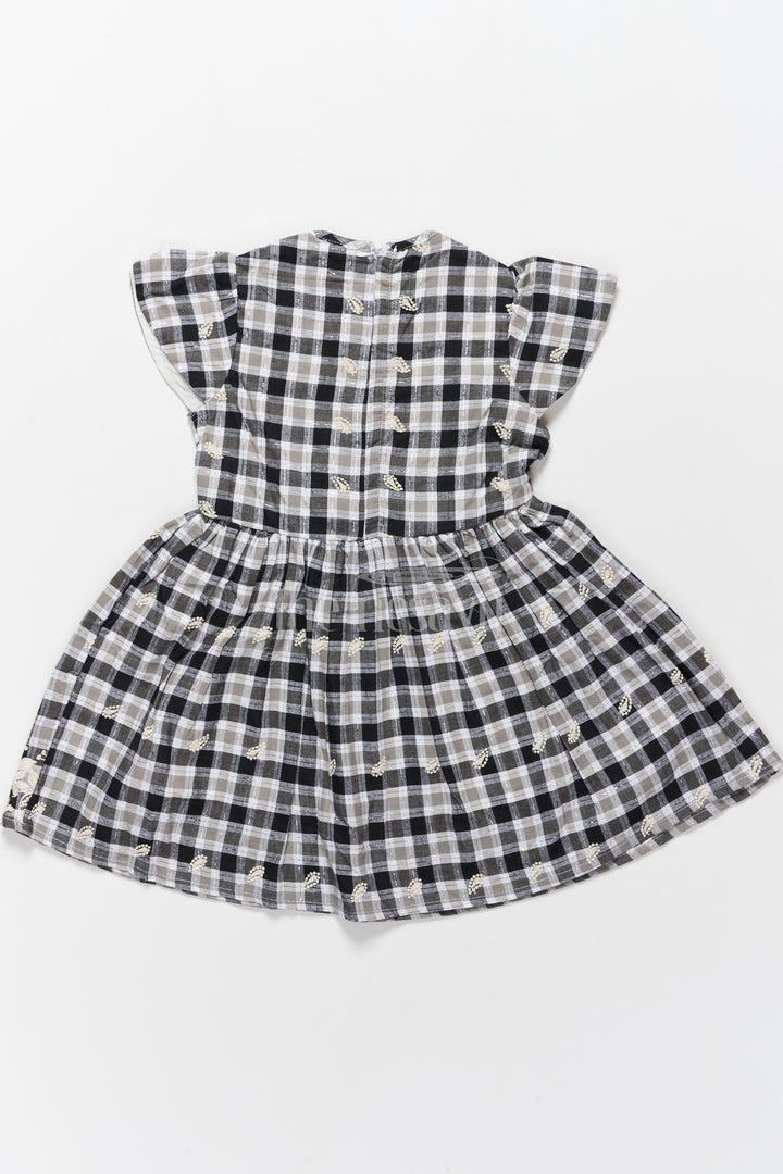 Classic Black and White Checked Cotton Frock with Lace Hem New Frock Model