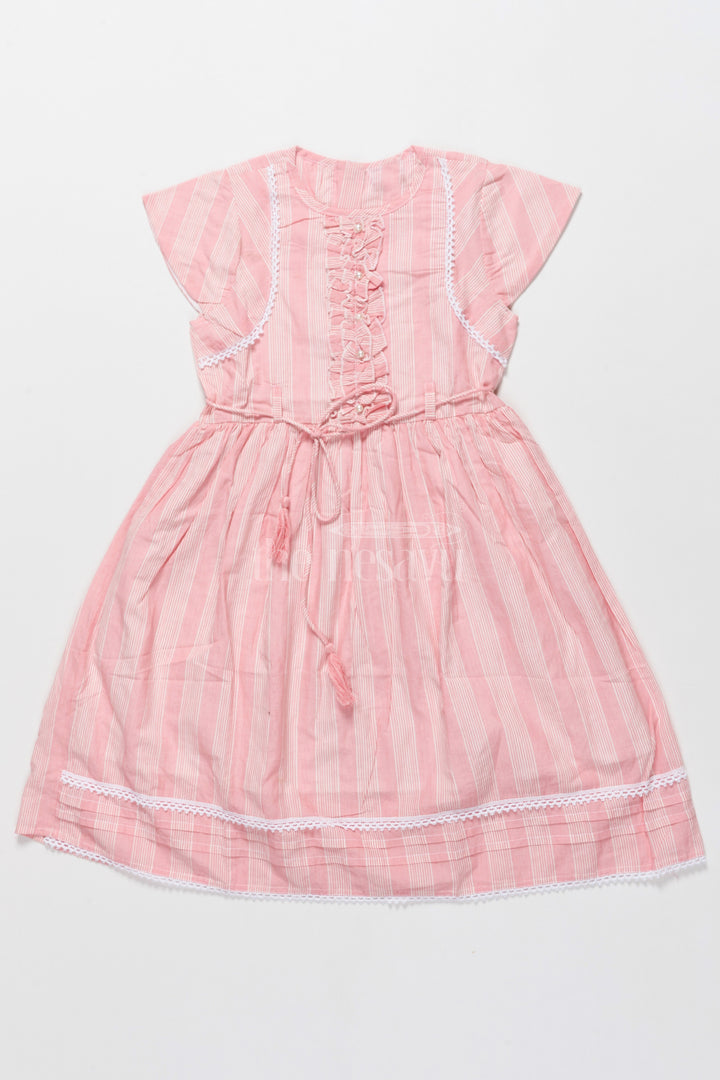 Elegant Pink Striped Cotton Frock for Girls with Lace Details Frock Design for Girls