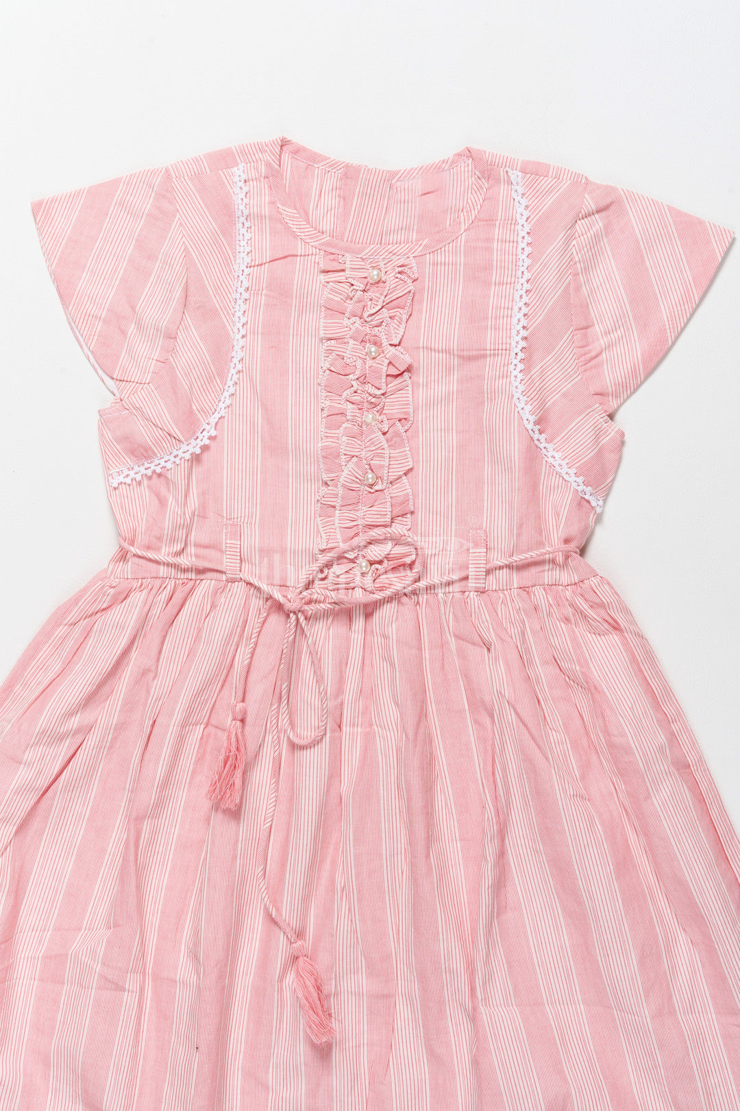 Elegant Pink Striped Cotton Frock for Girls with Lace Details Frock Design for Girls