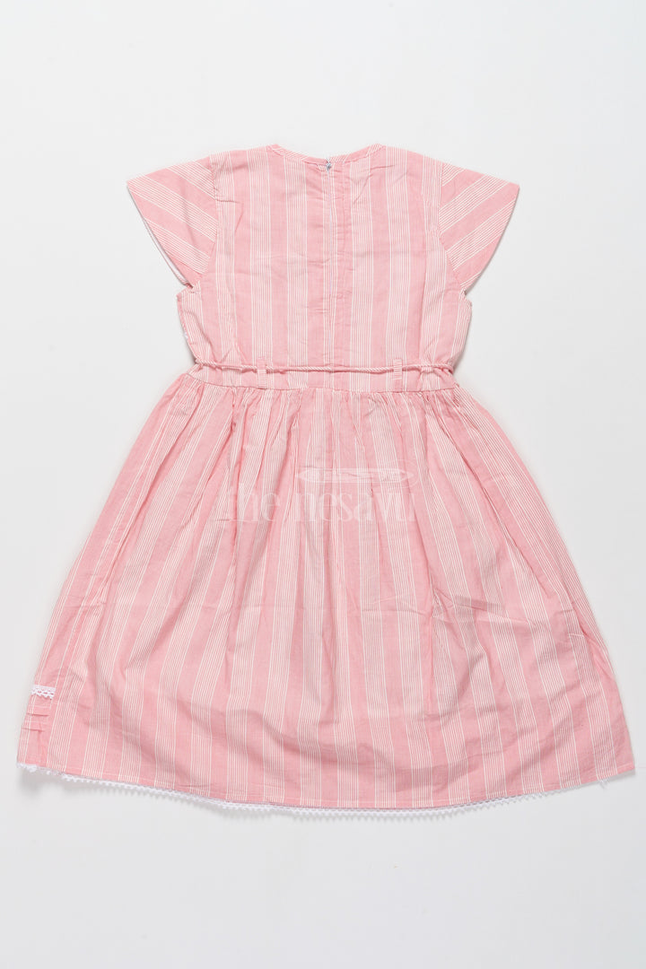 Elegant Pink Striped Cotton Frock for Girls with Lace Details Frock Design for Girls