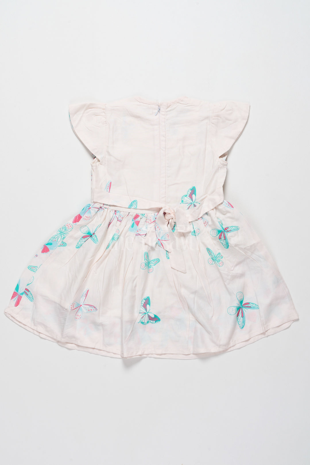 Lovely Cotton Frock for Girls with Butterfly Print and Ruffle Sleeves – Ideal for Stylish Outings