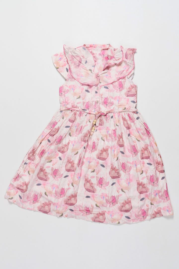 Delicate Floral Cotton Frock for Girls with Ruffle Sleeves Trendy Design for Frock