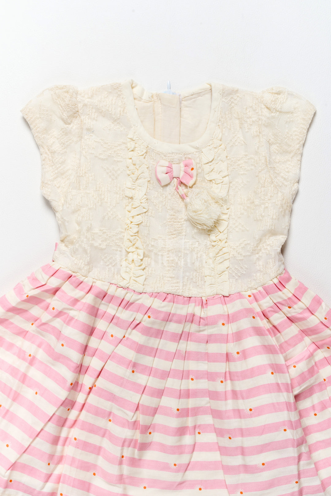 Cotton Simple Frock for Girls with White Lace Bodice and Pink Striped Skirt – Adorable Everyday Wear