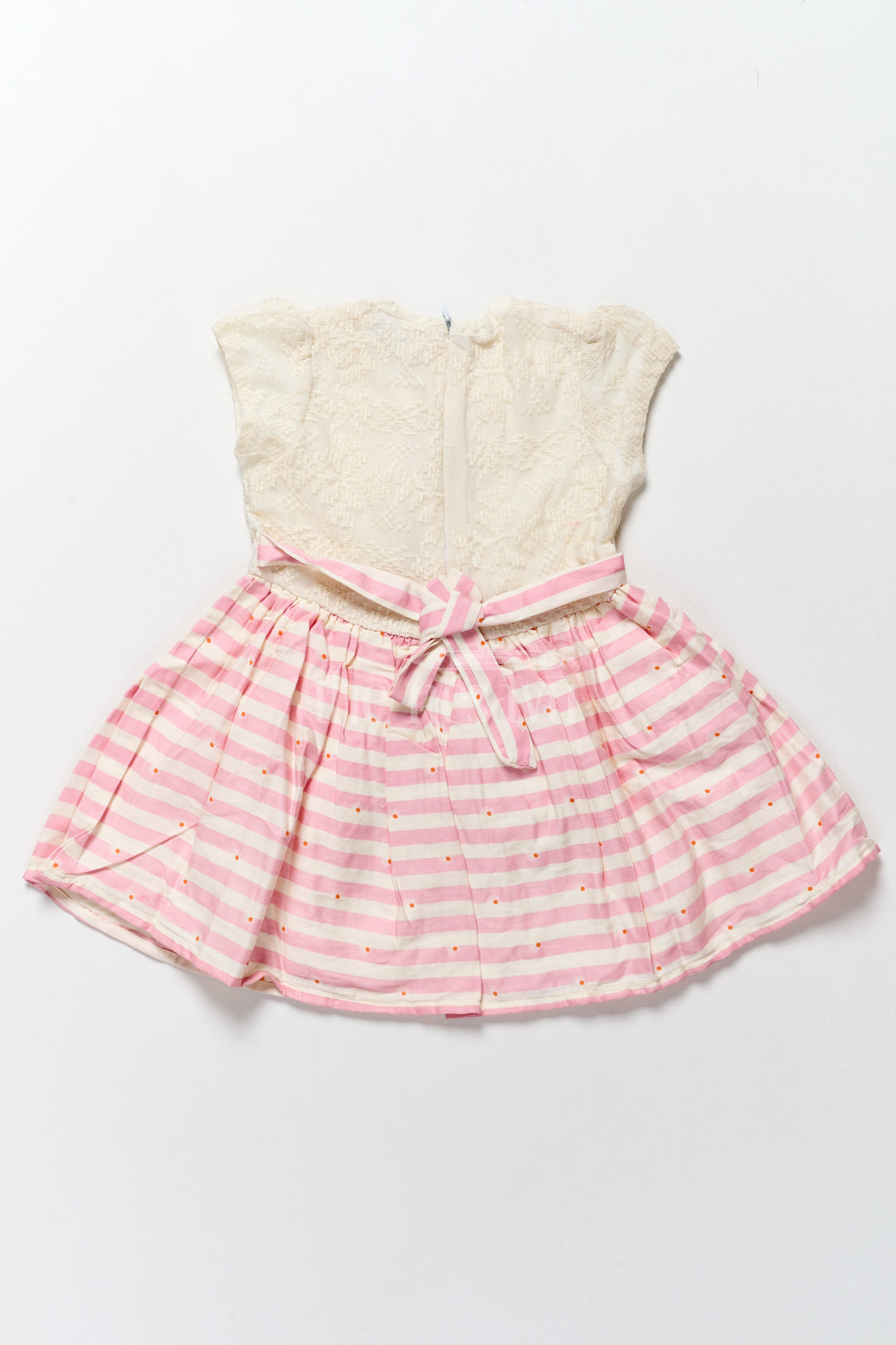 Cotton Simple Frock for Girls with White Lace Bodice and Pink Striped Skirt – Adorable Everyday Wear