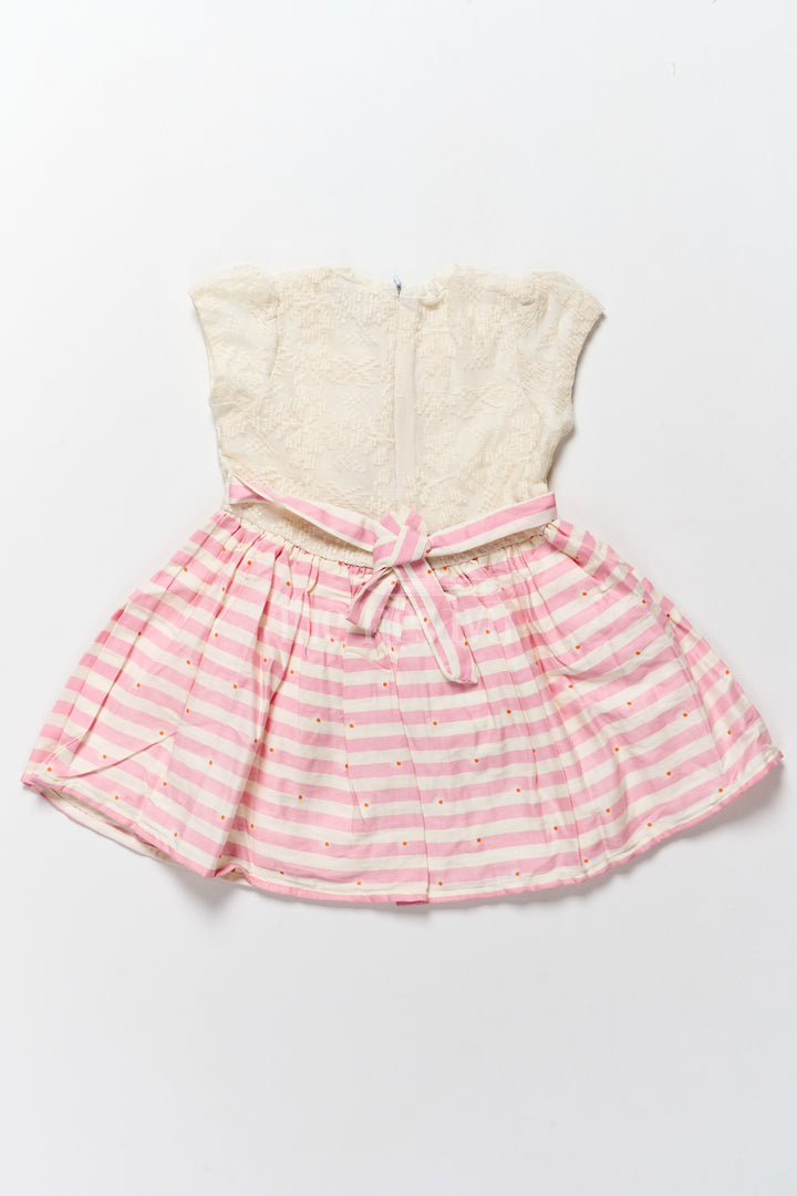 Cotton Simple Frock for Girls with White Lace Bodice and Pink Striped Skirt – Adorable Everyday Wear