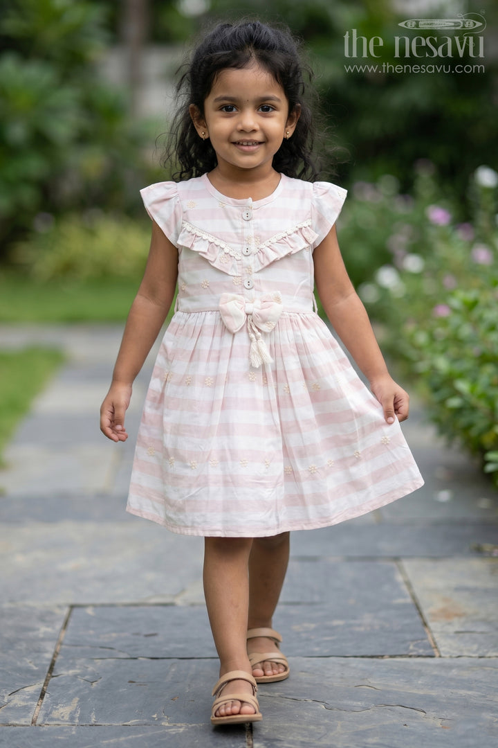 Charming Pink Striped Cotton Frock for Kids with Tassel and Bow Embellishments Cotton Frock Kids