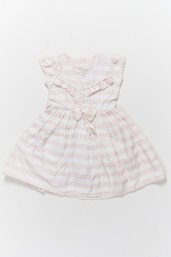 Charming Pink Striped Cotton Frock for Kids with Tassel and Bow Embellishments – Cotton Frock Kids