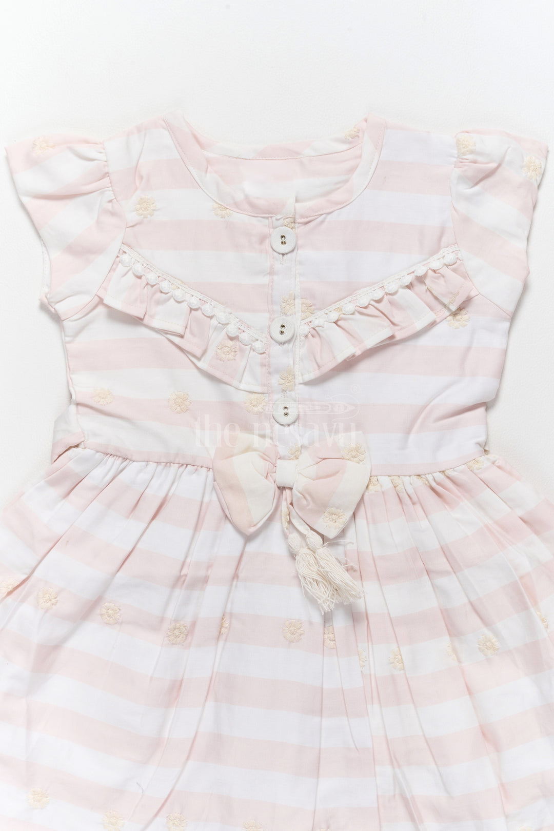 Charming Pink Striped Cotton Frock for Kids with Tassel and Bow Embellishments – Cotton Frock Kids