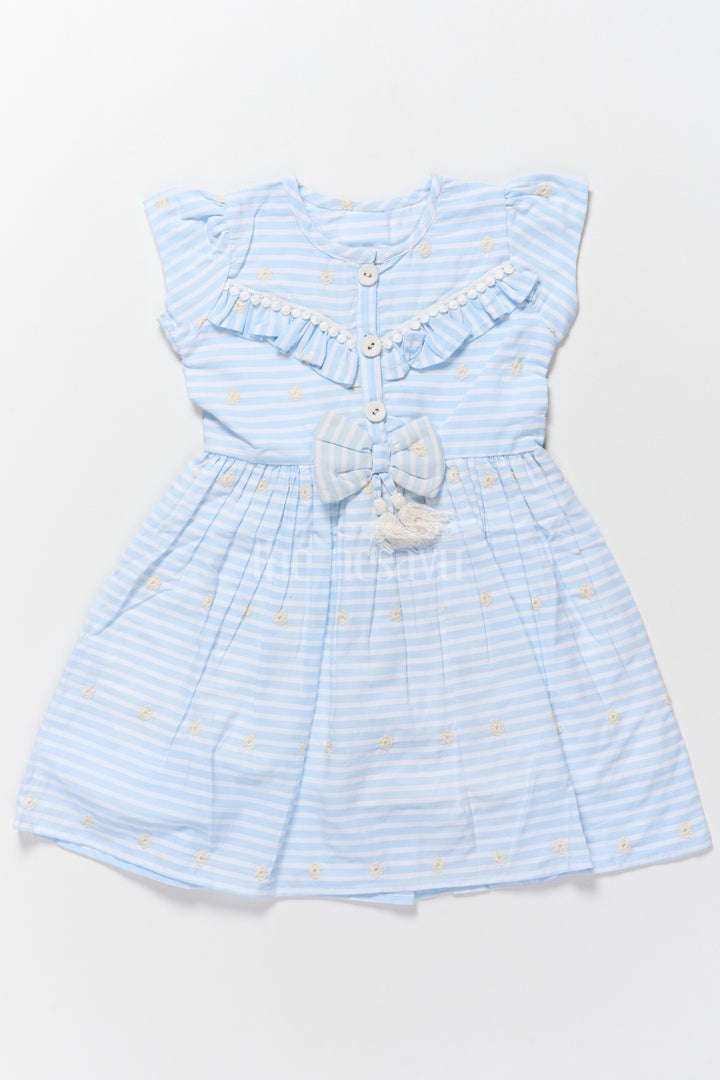 Cute Casual Frocks for Girls with Blue Stripes and Bow Detailing Comfortable and Stylish