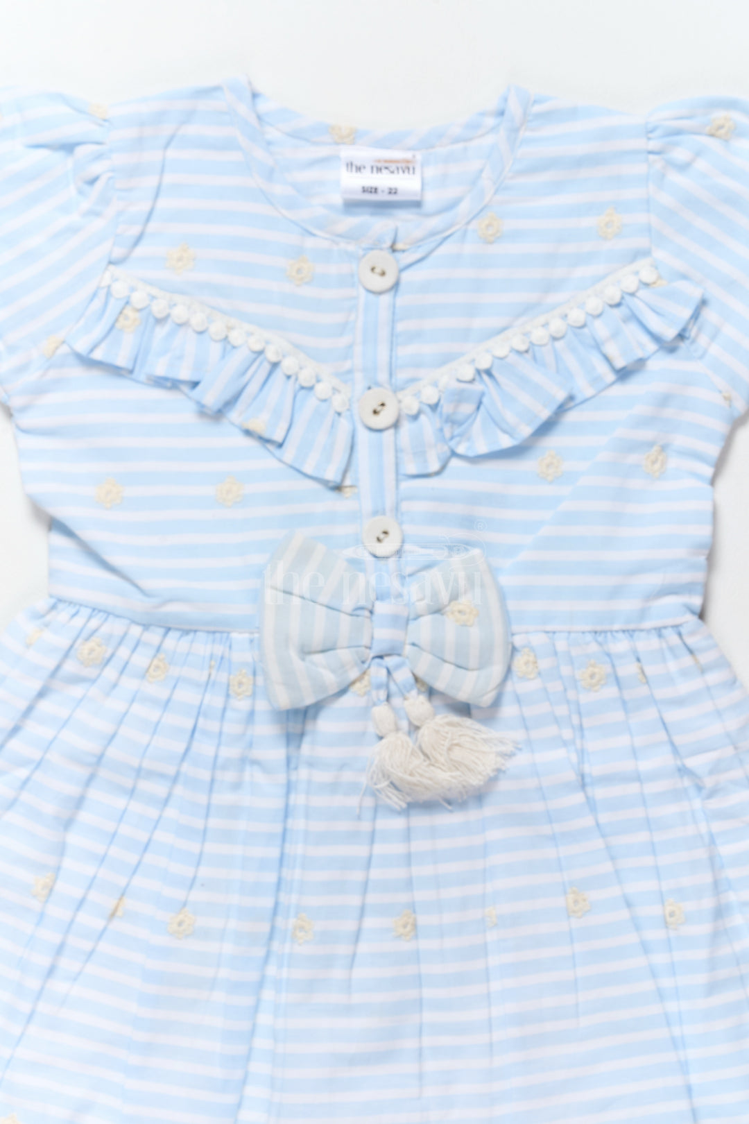 Cute Casual Frocks for Girls with Blue Stripes and Bow Detailing Comfortable and Stylish