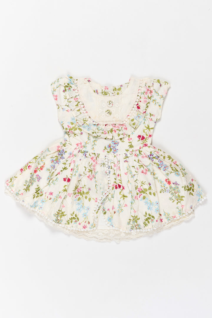 Graceful Floral Girls Frock with Delicate Lace Detailing – Perfect for Weddings and Parties